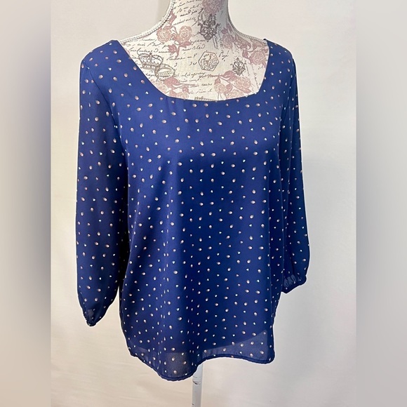 WEST KEI Navy blue floral print blouse size M. - Picture 8 of 11